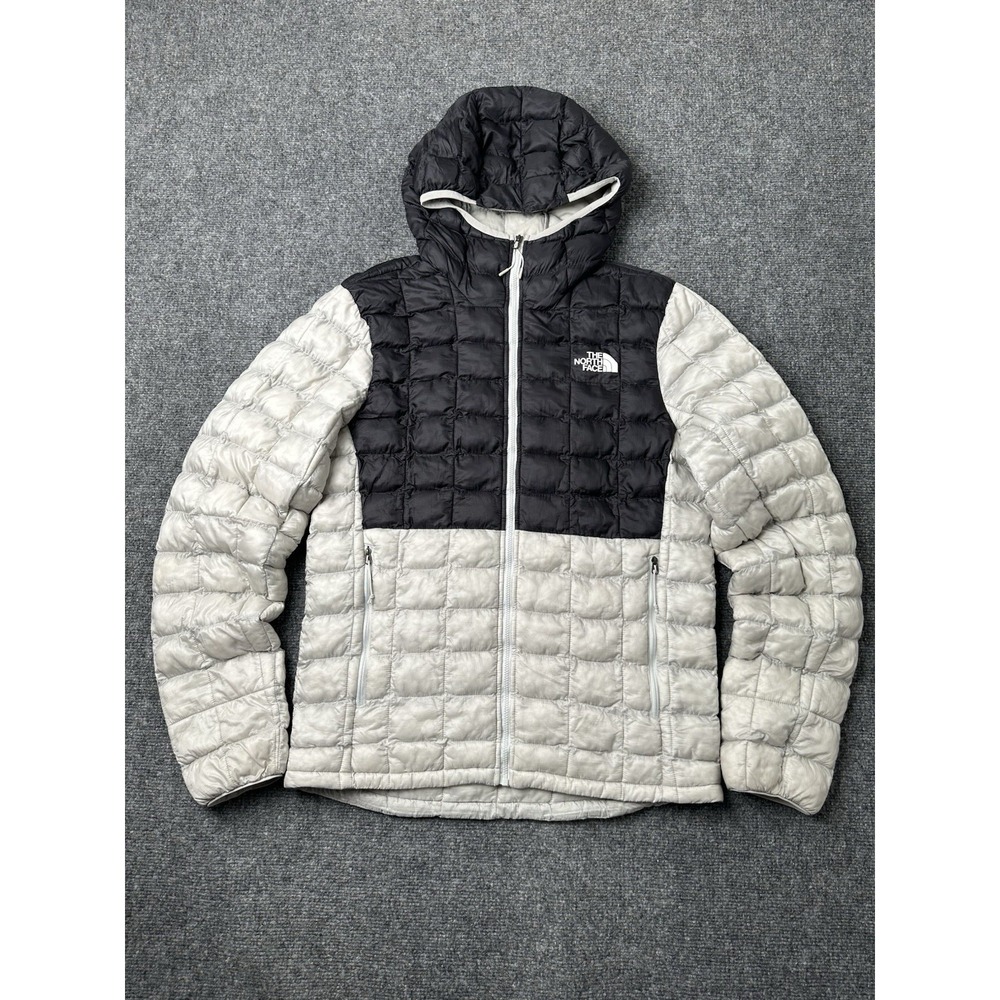 Mens Puffer The North Face Black‎ Gray Hooded Jacket, Size S